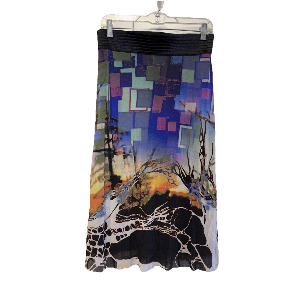Petit Pois Viviana G Women Long Skirt L Colorful Art Elastic Waist Lined